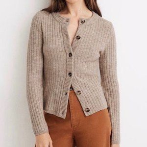 Madewell Ribbed Button-Up Cardigan in Tan